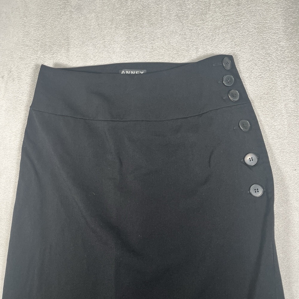 Annex Women's Size 12 Black 100% Wool Midi Skirt Button Front A-Line *EUC - Picture 3 of 10